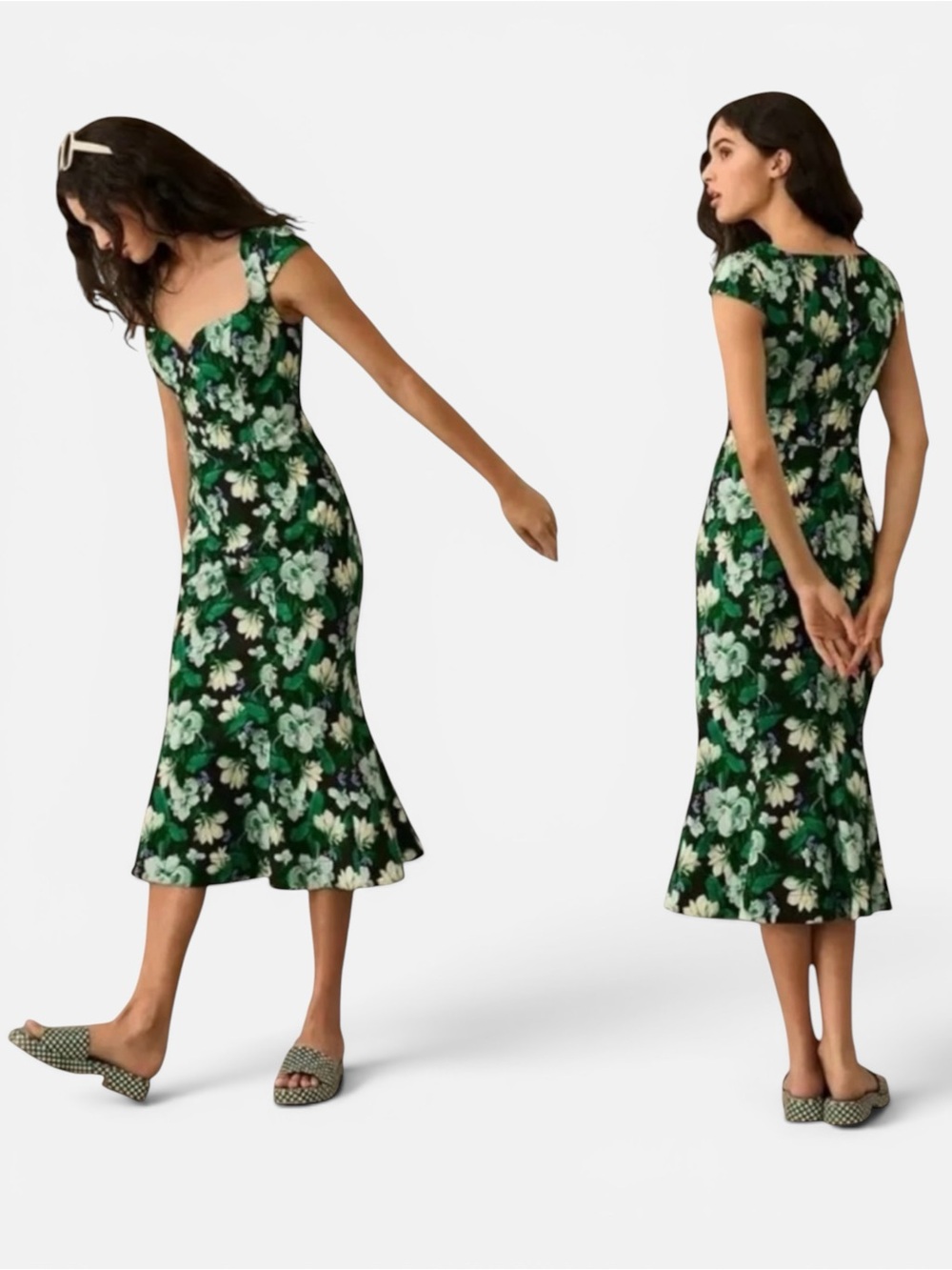 NWT Anthropologie The Cecily Floral Green Sweetheart Midi Dress Size 2X - Picture 4 of 11